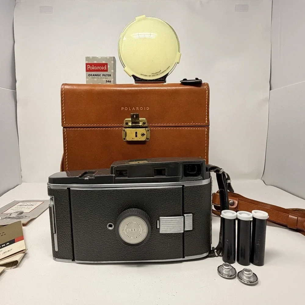 Vintage Polaroid Land Camera Model 150 w/ Leather Case & Accessories Untested